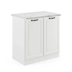 Vicco Meuble bas sous-évier Blanc campagne 80cm , PT Marbre
