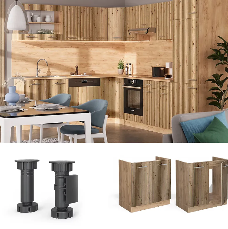 Vicco Meuble bas sous-évier Chêne Artisan 80cm PT Marbre