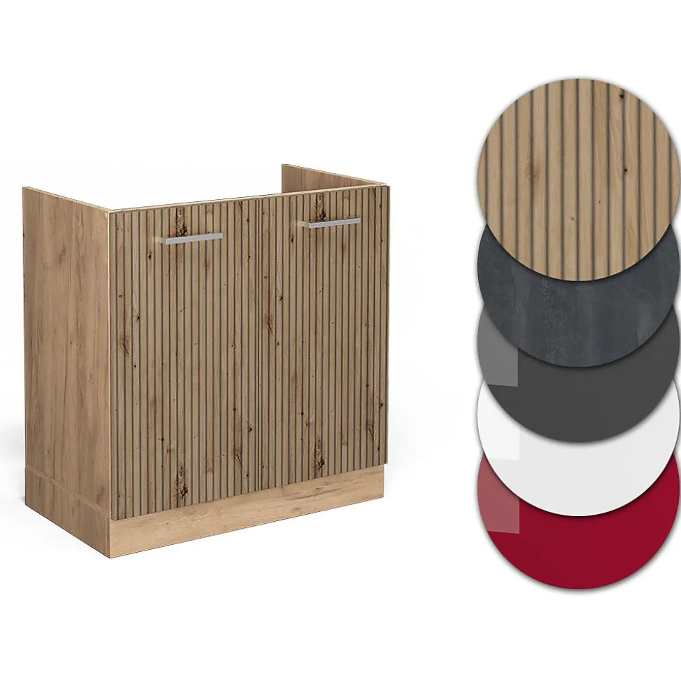 Vicco Meuble bas sous-évier Chêne Artisan 80cm PT Marbre