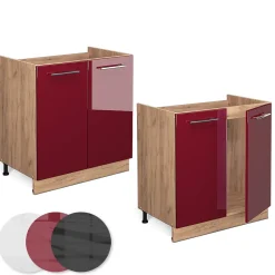 Vicco Meuble bas sous-évier Rouge bordeaux Haute brillance 80cm , PT Anthracite