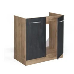 Vicco Meuble bas sous-évier Béton noir 80cm PT Marbre