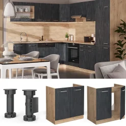 Vicco Meuble bas sous-évier Béton noir 80cm PT Marbre