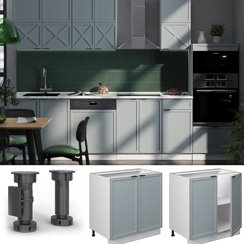 Vicco Meuble bas sous-évier Bleu clair-gris 80cm avec étagère, sans PT