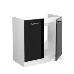 Vicco Meuble bas sous-évier Noir Haute brillance 80cm sans PT