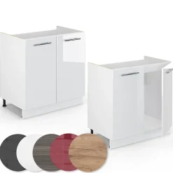 Vicco Meuble bas sous-évier Blanc Haute brillance 80cm sans PT