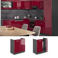Vicco Meuble bas sous-évier Rouge brillant 80cm sans PT