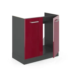 Vicco Meuble bas sous-évier Rouge brillant 80cm sans PT