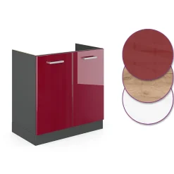 Vicco Meuble bas sous-évier Rouge brillant 80cm sans PT