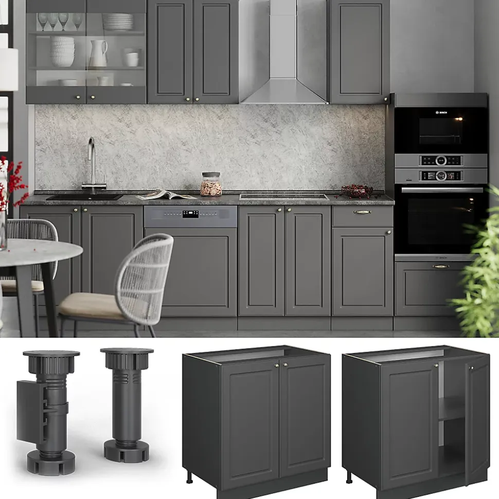 Vicco Meuble bas sous-évier Anthrazit-Gold Landhaus 80cm avec étagère, PT Chêne