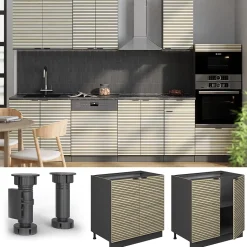 Vicco Meuble bas sous-évier Panneau en chêne 80cm avec étagère, PT Marbre