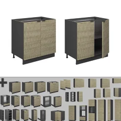 Vicco Meuble bas sous-évier Panneau en chêne 80cm avec étagère, PT Marbre