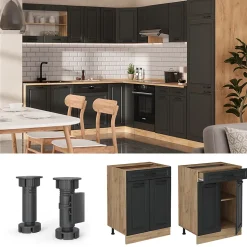 Vicco Meuble cuisine Anthracite campagne 60cm avec tiroir, sans PT