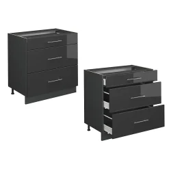 Vicco Meuble cuisine Anthracite Haute brillance 80cm avec 3 tiroirs, sans PT