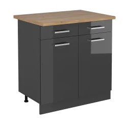 Vicco Meuble cuisine Anthracite Haute brillance 80cm , PT Chêne