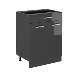 Vicco Meuble cuisine Anthracite Haute brillance 60cm avec tiroir, sans PT
