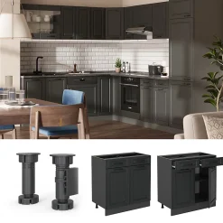 Vicco Meuble cuisine Anthracite campagne 80cm sans PT