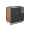 Vicco Meuble cuisine Anthracite Haute brillance 80cm avec 3 tiroirs, sans PT