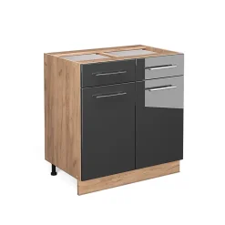 Vicco Meuble cuisine Anthracite Haute brillance 80cm avec tiroir, sans PT