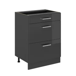 Vicco Meuble cuisine Anthracite Haute brillance 60cm avec tiroirs, sans PT