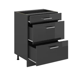 Vicco Meuble cuisine Anthracite Haute brillance 60cm avec tiroirs, sans PT