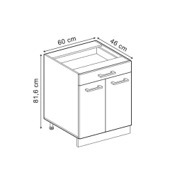 Vicco Meuble cuisine Anthracite campagne 60cm avec tiroir, sans PT