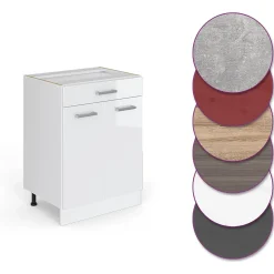 Vicco Meuble cuisine Blanc Haute brillance 60cm avec tiroir, sans PT