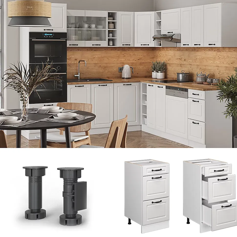 Vicco Meuble cuisine Blanc campagne 40cm avec tiroirs, sans PT