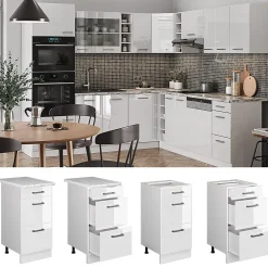 Vicco Meuble cuisine Blanc Haute brillance 40cm avec tiroirs, sans PT