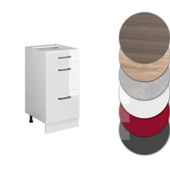 Vicco Meuble cuisine Blanc Haute brillance 40cm avec tiroirs, sans PT