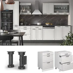 Vicco Meuble cuisine Blanc campagne 60cm avec tiroirs, sans PT