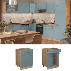 Vicco Meuble cuisine Bleu-gris 60cm avec tiroir, sans PT