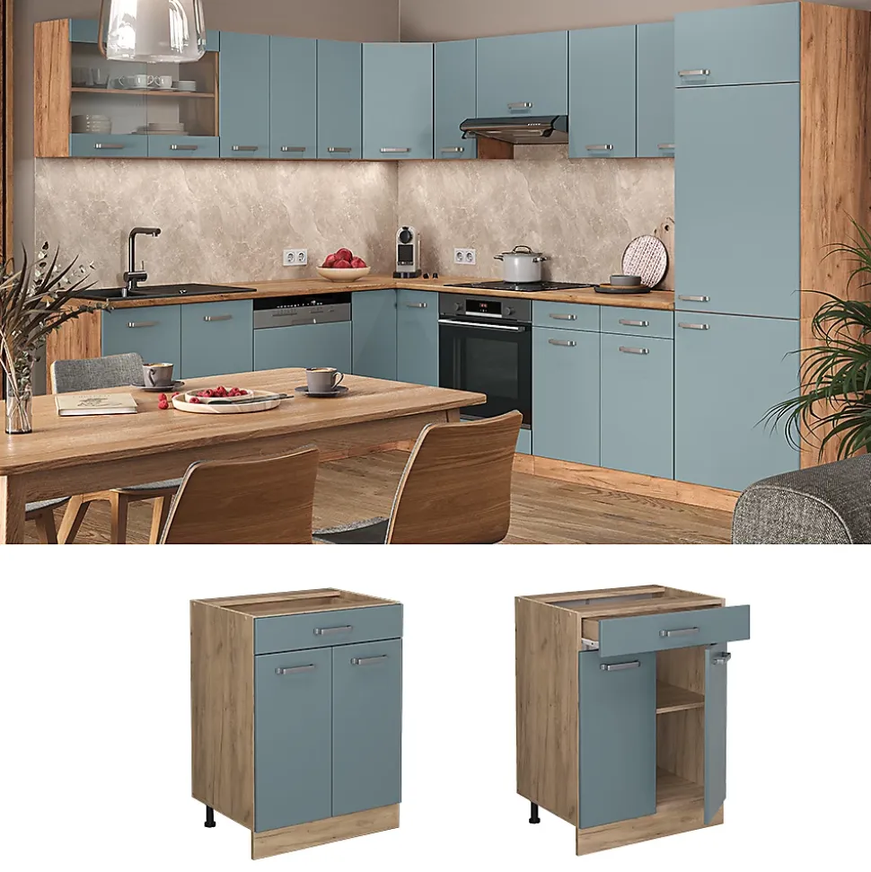 Vicco Meuble cuisine Bleu-gris 60cm avec tiroir, sans PT