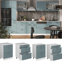 Vicco Meuble cuisine Bleu-gris 60cm avec tiroirs, sans PT