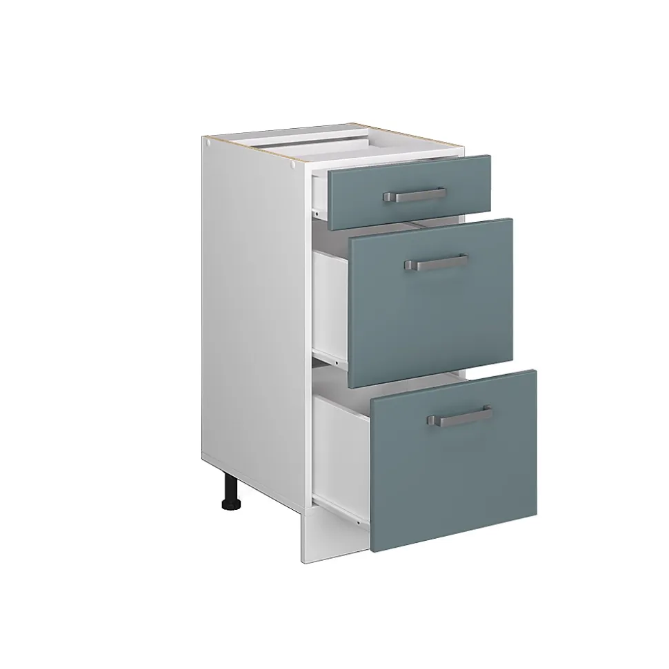 Vicco Meuble cuisine Bleu-gris 40cm avec tiroirs, PT Chêne