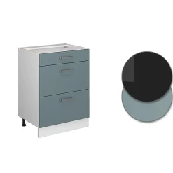 Vicco Meuble cuisine Bleu-gris 60cm avec tiroirs, PT Chêne