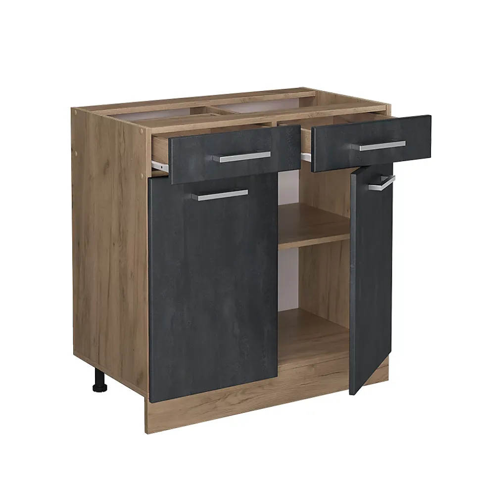 Vicco Meuble cuisine Béton noir 80cm PT Chêne