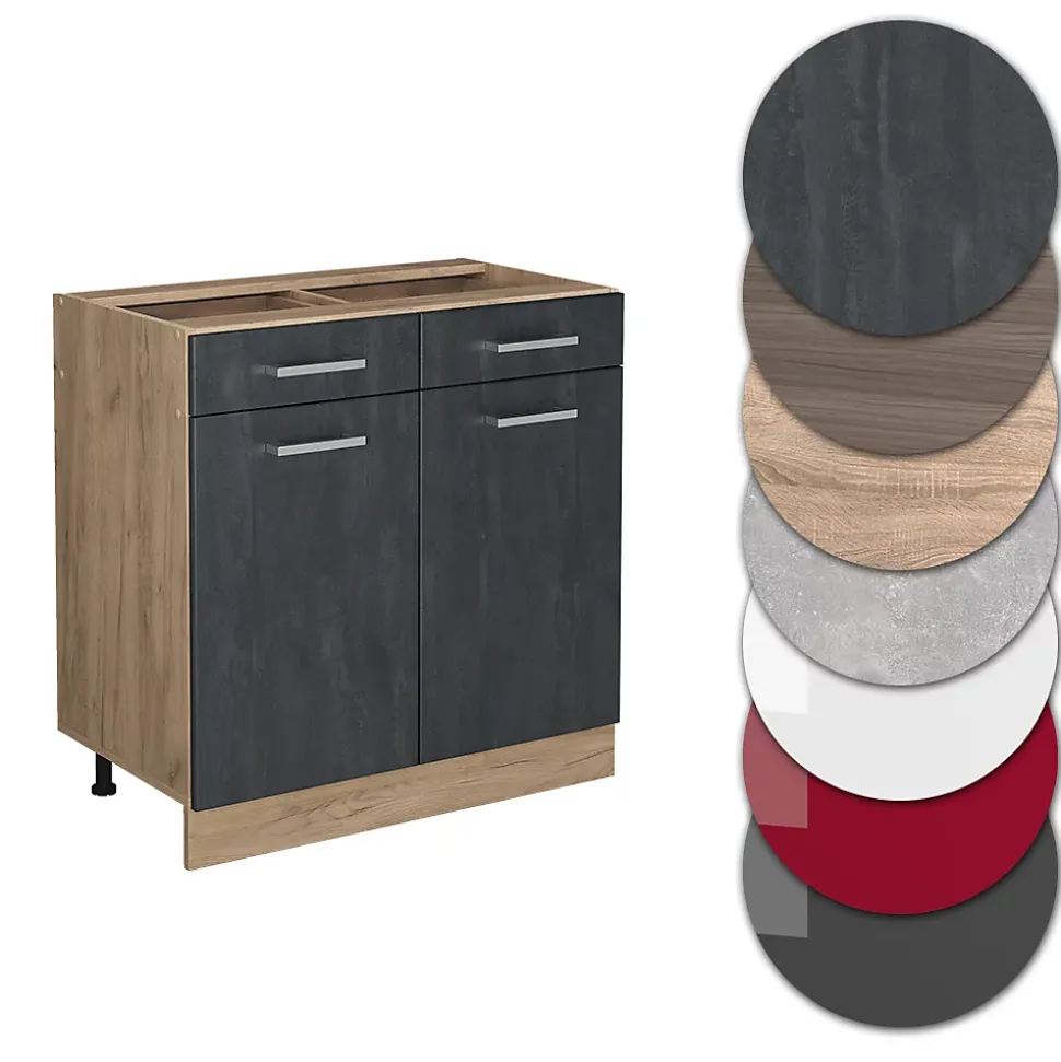 Vicco Meuble cuisine Béton noir 80cm PT Chêne