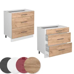 Vicco Meuble cuisine Chêne de force doré 80cm avec 3 tiroirs, sans PT