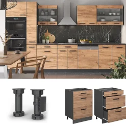 Vicco Meuble cuisine Chêne de force doré 60cm avec tiroirs, sans PT