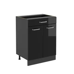 Vicco Meuble cuisine Noir Haute brillance 60cm avec tiroir, sans PT
