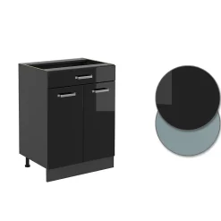 Vicco Meuble cuisine Noir Haute brillance 60cm avec tiroir, sans PT