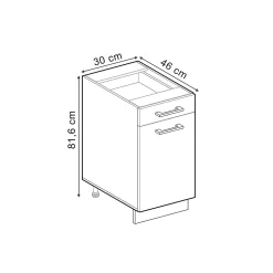 Vicco Meuble cuisine Noir Haute brillance 30cm sans PT