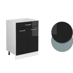 Vicco Meuble cuisine Noir Haute brillance 60cm avec tiroir, sans PT