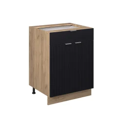 Vicco Meuble cuisine Noir rayé 60cm avec tiroir, sans PT