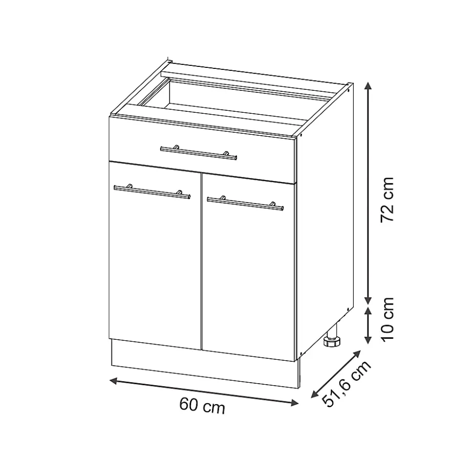 Vicco Meuble cuisine Noir rayé 60cm avec tiroir, sans PT