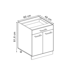 Vicco Meuble cuisine Rouge brillant 60cm avec tiroir, sans PT