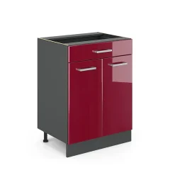 Vicco Meuble cuisine Rouge brillant 60cm avec tiroir, sans PT