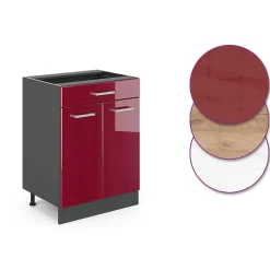 Vicco Meuble cuisine Rouge brillant 60cm avec tiroir, sans PT