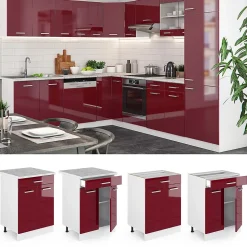 Vicco Meuble cuisine Rouge brillant 60cm avec tiroir, sans PT