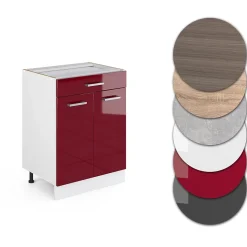 Vicco Meuble cuisine Rouge brillant 60cm avec tiroir, sans PT